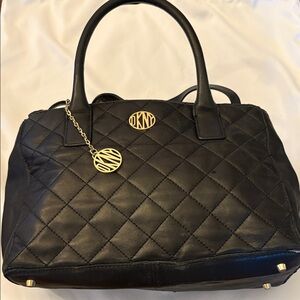 DKNY Black Quilted Satchel with Gold Accents